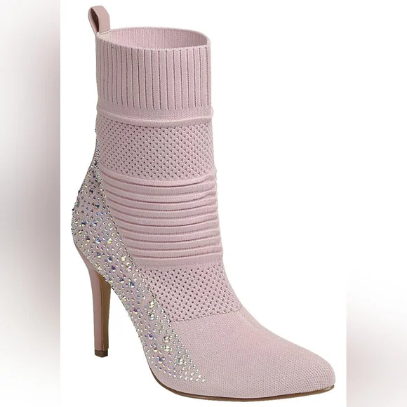 Pink Rhinestone Sock Booties | High Heel Glam - Picture 1 of 3